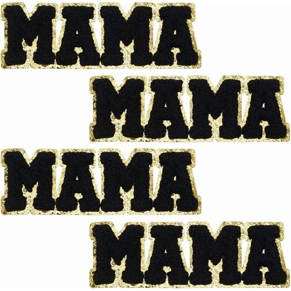 1set 4Pcs Word Mama Computerized Embroidery Iron on/Sew on Patches Black 45x125x3mm for DIY