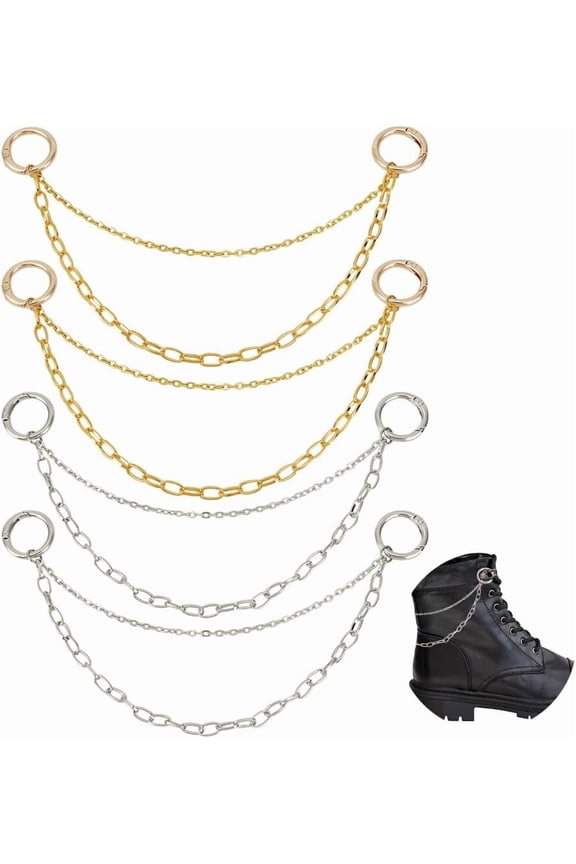 1set 4pcs 2 colors Iron Boot Strap Chains with Alloy Spring Gate Rings & Golden 235mm 2pcs/color