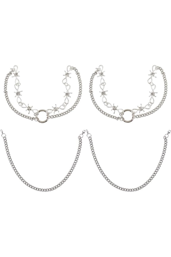 1set 4pcs 2 styles 201 Stainless Steel Cuban Link Chains & Alloy Boot Strap Chains with Spring Gate Rings and Lobster Claw Clasps Antique Silver & 345~350mm 2pcs/style