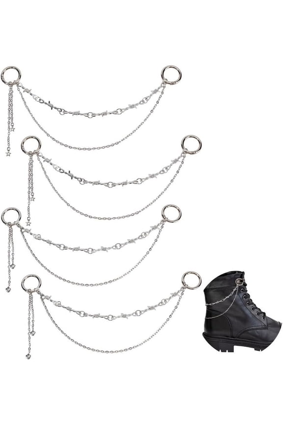 1set 4pcs 2 styles Iron Chain Boot Strap Chains with Alloy Spring Gate Rings Heart & Star 275mm 2pcs/style