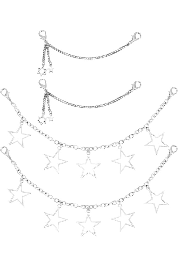 1set 4pcs 2 styles Star Alloy Boot Strap Chains with Chain for Shoe Decorations 176~312mm 2pcs/style