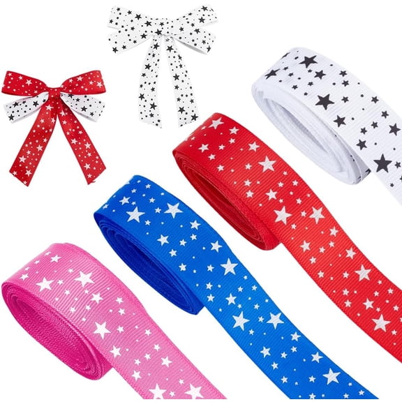 1set 4pcs 4 colors Polyester Printed Grosgrain Ribbon Star Pattern Clothes Sewing Mixed color 1 inch(25mm) about 4.92 Yards(4.5m)/set