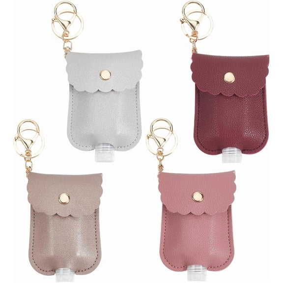 1set 4pcs 4 colors Portable Empty Travel Bottle Keychains Hand Sanitizer Bottle Holder Keychains PU Leather Tassel Keychains Light golden Mixed color 151mm 1pc/color