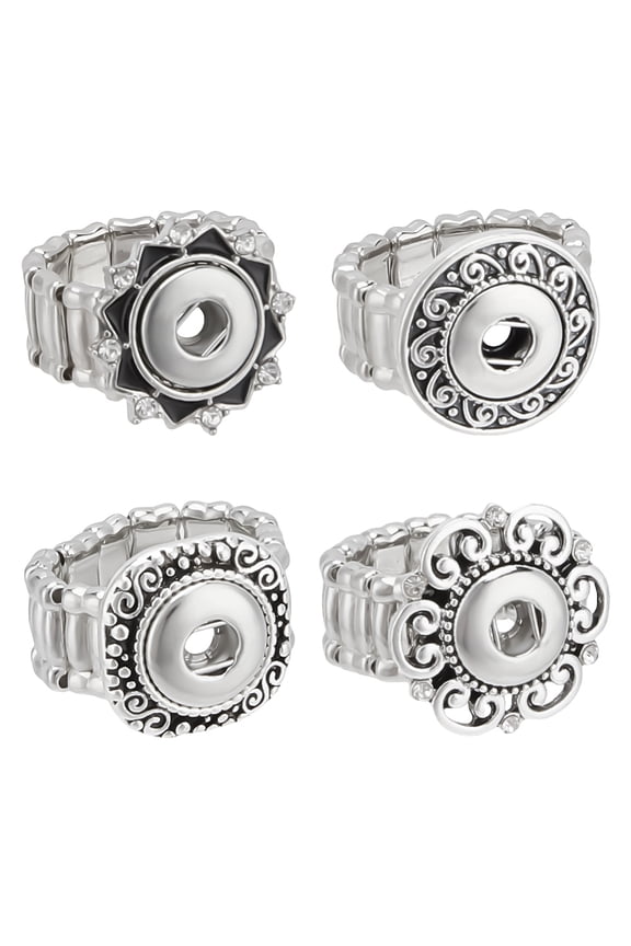 1set 4pcs 4 styles Alloy Interchangeable Snap Stretch Ring Settings Finger Ring Accessories Findings Platinum Inner Diameter: 18~20mm 1pc/style