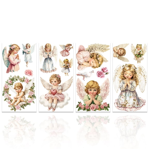 1set 4pcs 4 styles Flower and Angel PVC Waterproof Decorative Stickers Adhesive Decals for Furniture Decoration Angel & Fairy 300x150mm 1pc/style