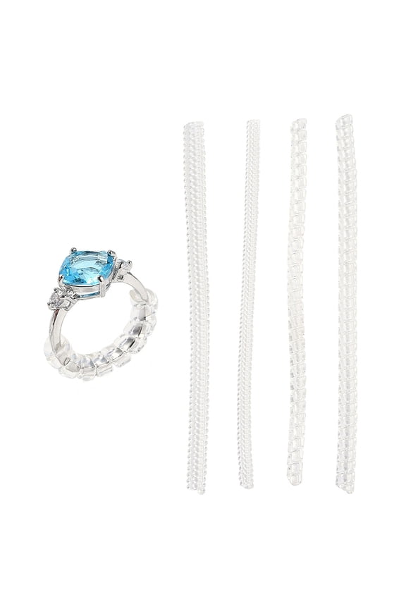 1set 4pcs 4 styles Plastic Spring Coil Invisible Ring Size Adjuster Flat/Round Clear 10x0.35~0.5cm 1pc/style