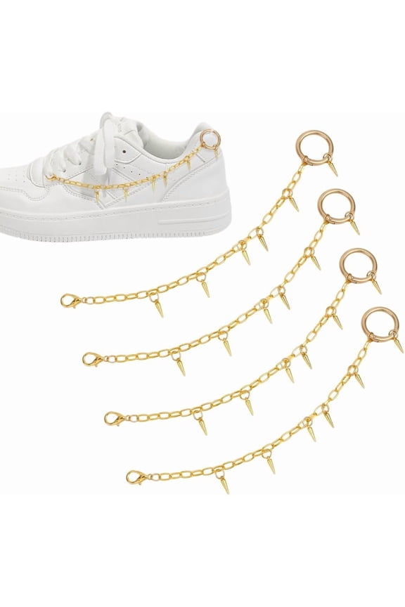 1set 4pcs Alloy Boot Strap Chains with Alloy Spring Gate Rings Rivet Golden 260mm