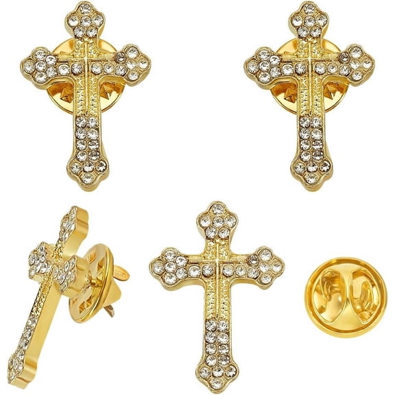 1set 4pcs Alloy Rhinestone Brooch Cross Golden 26x18x2.5mm