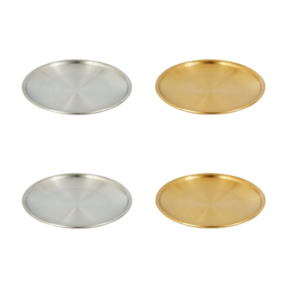 1set 4pcs Flat Round Stainless Steel Plates Matte Platinum Golden color Metal Dinner Plates Feeding Dinner Dishes - Snack Camping Plate