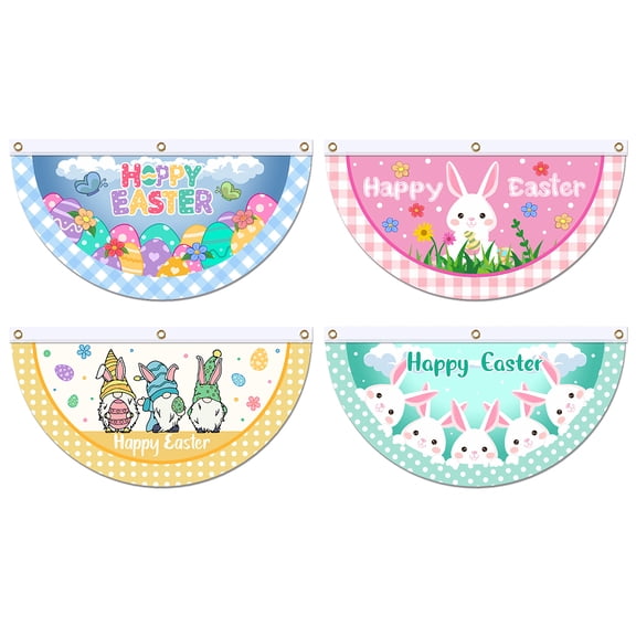 1set 4pcs Half Round Curtains for Easter Rabbit Pattern Door Curtains Gnome Elf Pattern Short Fan Flag Window Curtains for Party Home Office Bathroom Dining Room Bedroom Window 35.43x18.5 Inch