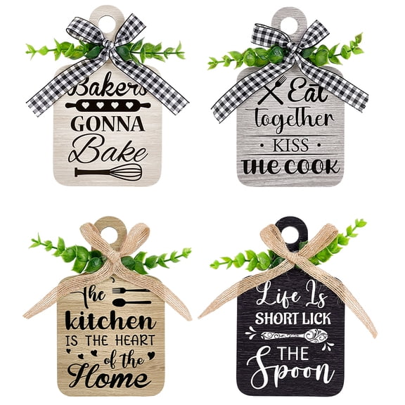 1set 4pcs Kitchen Wooden Hanging Signs Wall Decor Wood Sign Kitchen Wall Decor Hanging Plaques Farmhouse Eat Sign Wood Bar Sign for Home Kitchen Dining Living Room Bar Cafe Art Decor