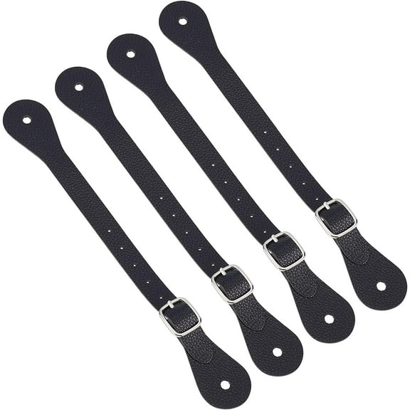 1set 4pcs Leather Spur Straps Adjustable Boot Strap Western Man Woman Single Ply Leather Horizons Spur Straps with Zinc Alloy Clasp for Equestrian Supplies Thigh High Boots Black