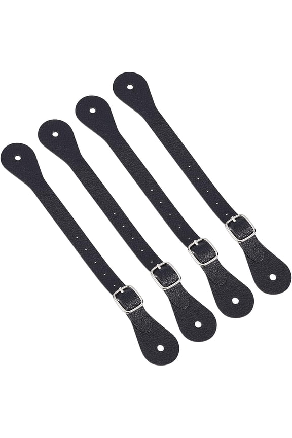 1set 4pcs Leather Spur Straps Adjustable Boot Strap Western Man Woman Single Ply Leather Horizons Spur Straps with Zinc Alloy Clasp for Equestrian Supplies Thigh High Boots Black