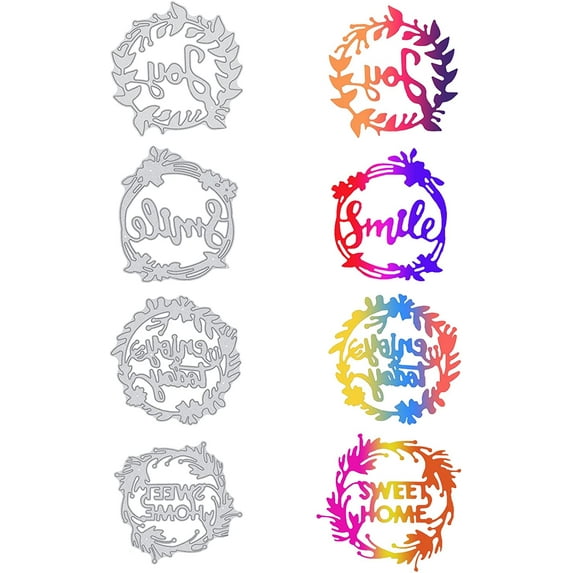1set 4pcs Metal Flower Wreath Cutting Dies with Words Joy Smile and Enjoy Today for DIY Scrapbooking Album Decorative Wedding Invitation Card Making