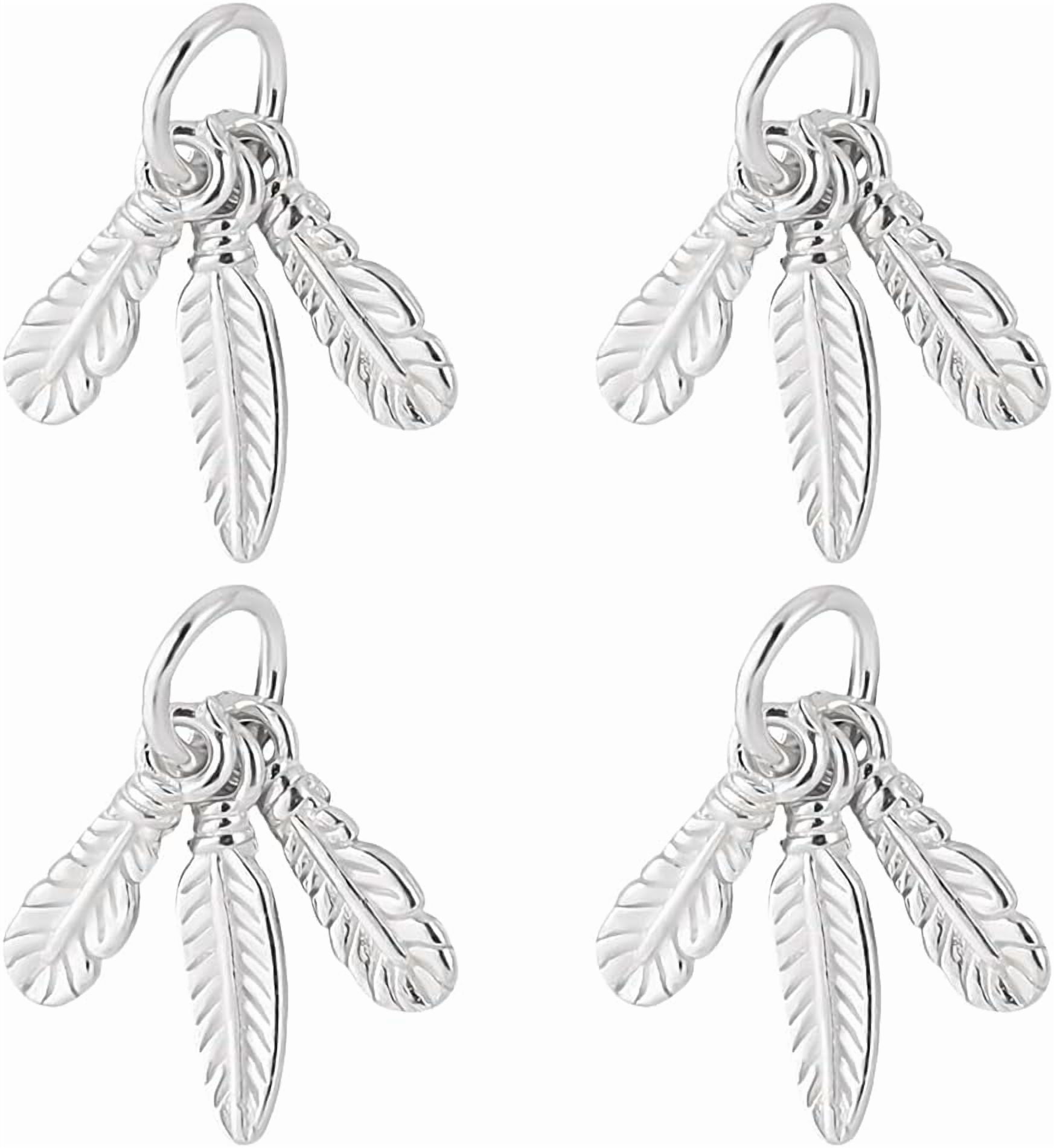 1set 4pcs Triple Feather with Jump Rings Silver 10~12x3~3.5x1.5mm Hole ...