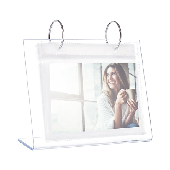 1set 5" Acrylic Photo Album Transparent Vertical Flip Album Small Family Table Flip Album 17 Pages 34 Pictures with Frame Desktop Display Stand for Protecting Photos Cards Acrylic