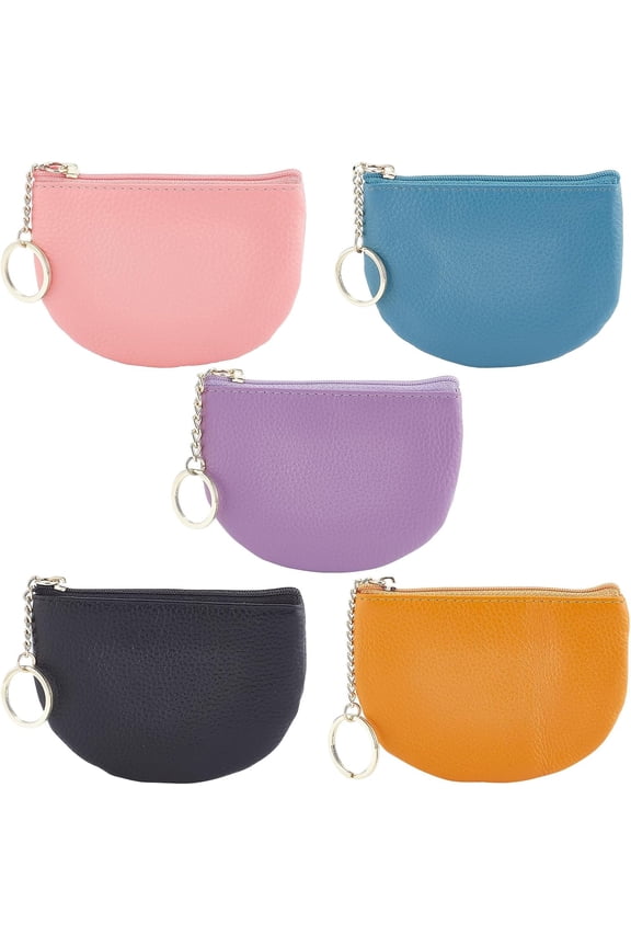 1set 5 Color Leather Coin Purse Mini Keychain Card Holder Wallet Leather Coin Case Multicolor Change Pouch Bag with Zipper for Women Men Girls Valentine's Day