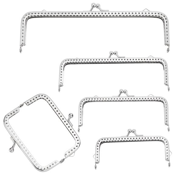 1set 5 Size Purse bag Kiss Clasp Lock Metal Arch Frame Coin Purse Kiss Clasp Embossed Clutch Frames Purse Square bag Frame for Purse Making Handle bag Sewing Craft (3.3~7 inch / 8.5~18cm)