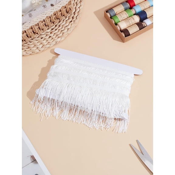 1set 5 Yards 3-7/8 inch(98mm) Polyester Tassel Lace Ribbon Fringe Trim Macrame Lace Ribbon Sewing DIY Decoration for Curtain Sofa Clothes Accessories Latin Wedding Dress Lamp Shade Decoration White