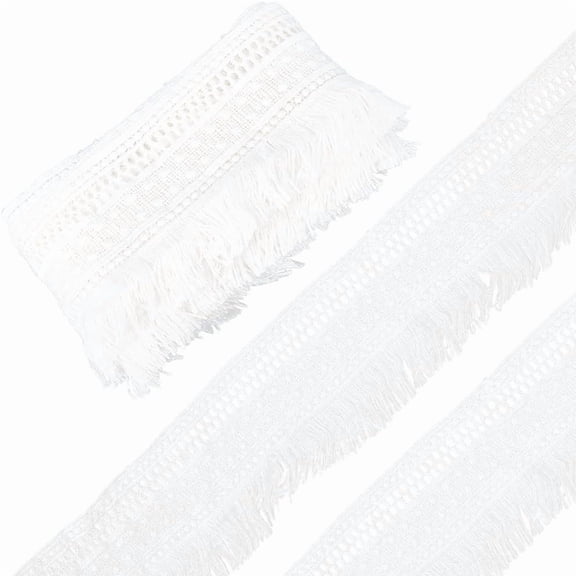 1set 5 Yards 7cm Wide Embroidered Fringe Ribbon White Boho Fringe Tassel Trim Polyester Crochet Lace Fabric Edge Trim for Sewing Trimming Curtain Blanket Hanging Rugs Clothing Home Decor White