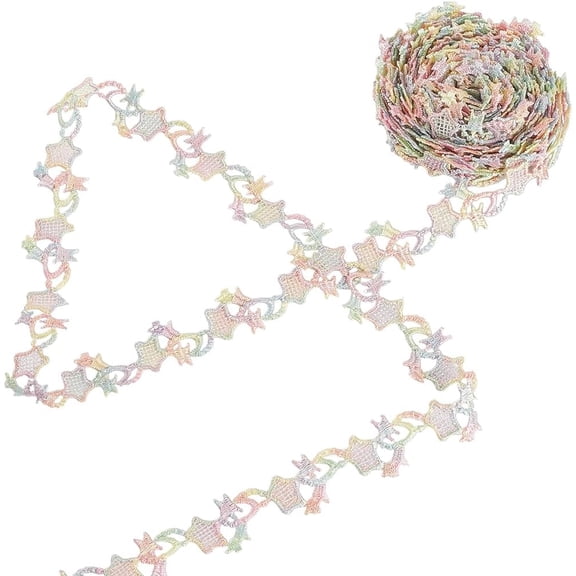 1set 5 Yards Flower Polyester Lace Ribbon Flower Lace Trim for Clothing Sewing Star 3/4 inch(20mm)