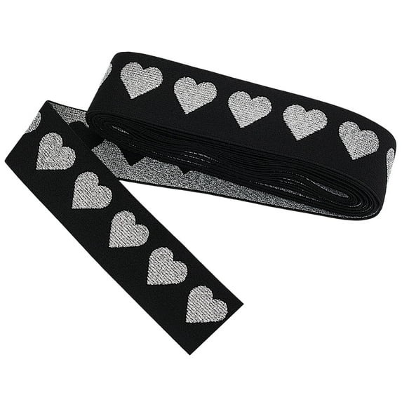 1set 5 Yards Nylon & Metallic Jacquard Heart Elastic Cord Sparkle Heart Elastic Decorative Band Silver 40mm