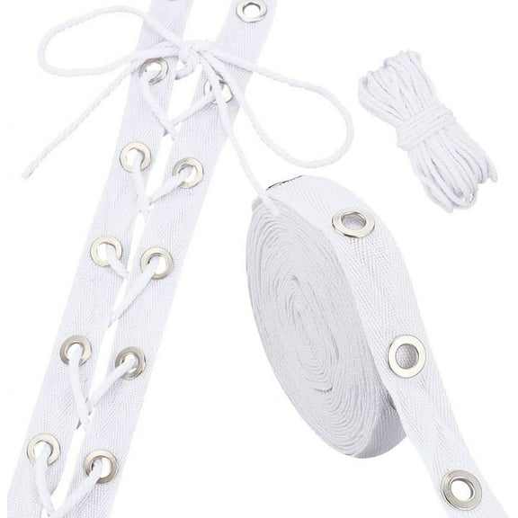 1set 5 Yards Ribbons with Steel Eyelet Rings with 1M String Threads White 1/8~3/4 inch(3~20mm) Hole: 6mm
