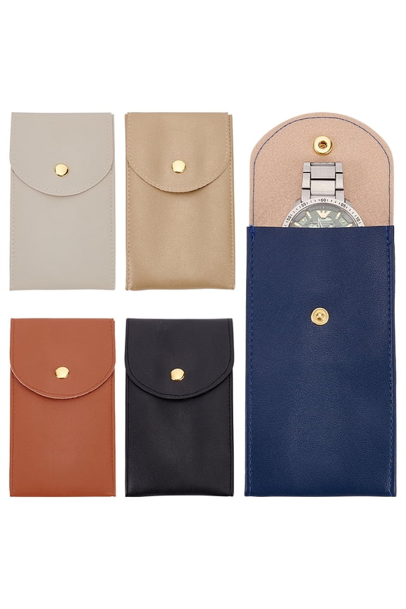 1set 5 pcs 5 colors Watch Pouch Leather Single Watch Storage bag Imitation Leather Watch Travel Case Portable Watch Pouch for Men and Women 5.12.9 Inch