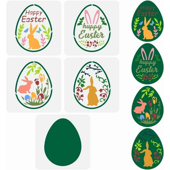 1set 5 pcs Layered Easter Eggs Bunny Painting Stencil 5.9x5.9inch Reusable Cute Rabbit Easter Eggs Drawing Template Happy Easter Decoration Stencil for Painting on Wood Wall Fabric Furniture