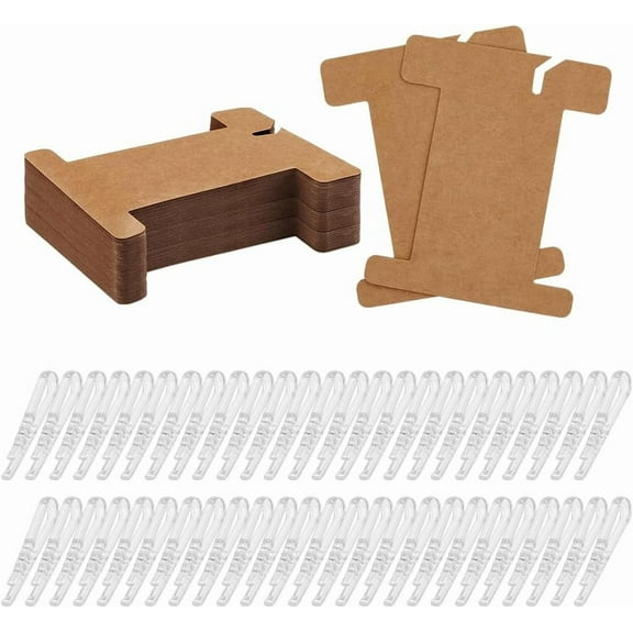 1set 50 Pcs Transparent Plastic Clips U Shape Clips Collar Tie Clips Clothes Pins Clear Shirt Clip Clothespins with 50 Pcs Cardboard Paper Ribbon Spool Storage Organizer Holder Clear