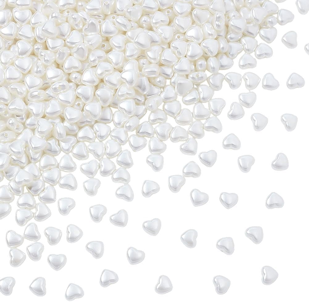 1set 500pcs ABS Plastic Imitation Pearl Beads Heart Seashell color 8x9x5mm Hole: 1.5mm
