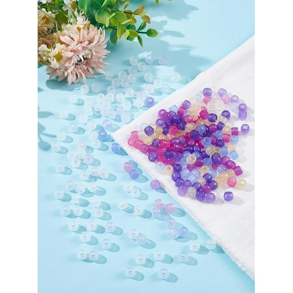 1set 500pcs Transparent Plastic Beads UV Reactive Beads Barrel Clear 8x6mm Hole: 3.5mm