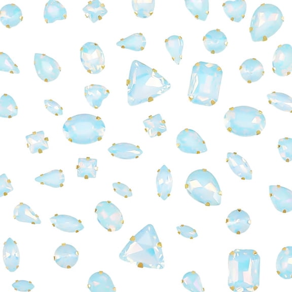1set 50Pcs Glass Sew On Rhinestones Mixed Shapes Clear Gems Lake Blue Sewing Rhinestones Flatback Diamonds with Gold Claws for DIY Crafts Clothes Shoes Bag Jewelry Embellishments Brown