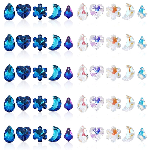 1set 50pcs 10 styles Glass Pendants Monn & Flower & Heart & Teadrop Mixed color 16.5~22x11.5~18x5.5~9mm Hole: 1~1.5mm