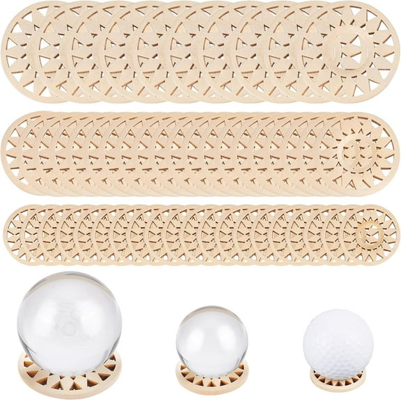 1set 50pcs 3 styles Wood Crystal Ball Holder Sunflower Wooden Sphere Display Stand Rack Base Holder Grid Board Wood Light Display for Christmas Sphere Globe Home Office Desktop Ornaments