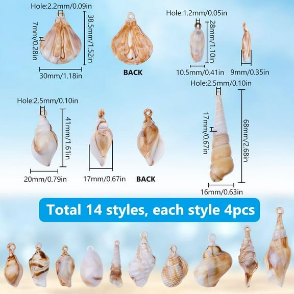 1set 56pcs 14 styles Opaque Acrylic Pendants Imitation Stlyes Shell Shape Mixed color 28~68x10~30x9~18mm Hole: 1.2~3mm 4pcs/style