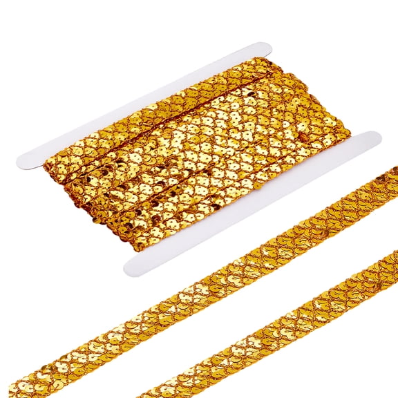1set 5M Plastic Paillette Beads Sequins Beads Ornament Accessories 3 Rows Paillette Roll Flat Round 1pc Cardboard Display Card golden 20x1.2mm 5m