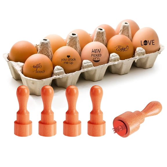 1set 5Pcs 5 Styles Plastic Rubber Stamps with Wood Handles DIY Egg Drawing Stamps Word 55x20mm Pattern: 18mm 1pc/style for DIY