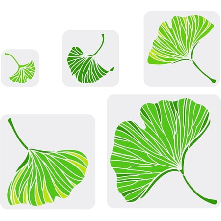 1set 5Pcs Ginkgo Biloba Painting Stencil 3.9/5.9/7.87/9.8/11.8inch Reusable Leaf Pattern Drawing Template Plastic Square Hollow Out Stencil DIY Craft for Wall Wood Furniture
