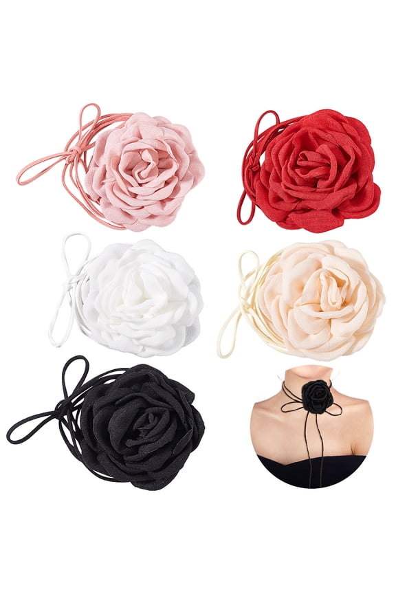1set 5pcs 5 colors Cloth Flower Collar Choker Necklaces Adjustable Necklaces Mixed color 65.16~65.55 inch(165.5~166.5cm) 1pc/color Mixed Color