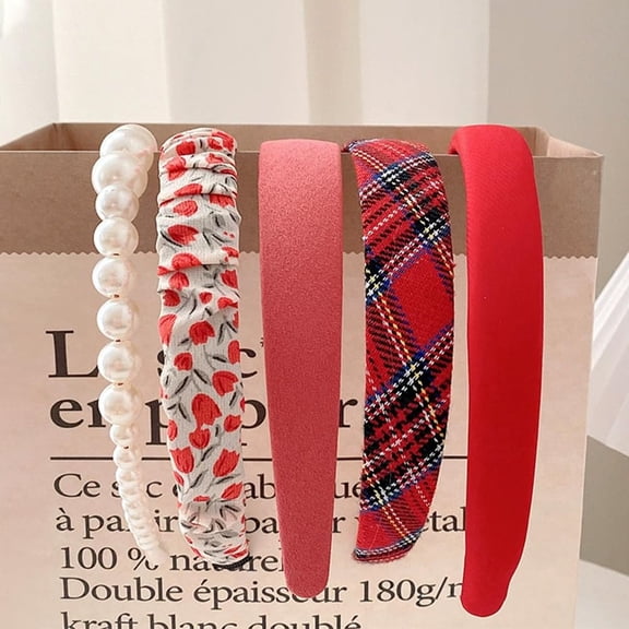 1set 5pcs Plastic & Polyester Hair Bands Hair Accessories for Women Mixed color 145~155x120~140x8~26mm