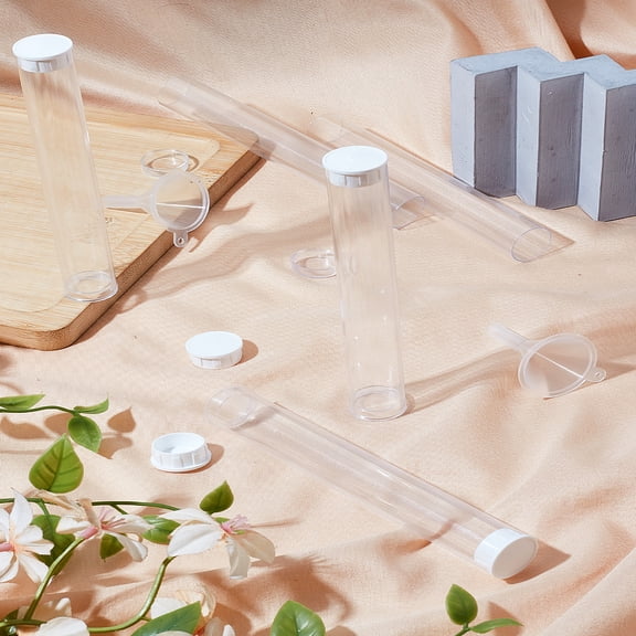 1set 5pcs Transparent Tube Plastic Bead Containers with Lids with 2pcs Transparent Plastic Funnel Hopper Clear