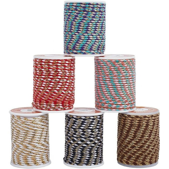 1set 6 Rolls 26.3 Yards 1.5mm Macrame Cord Metallic Cotton Thread Thin Colorful Polycotton Rainbow Chinese Knotting String Rope for Jewelry Making Beading Bracelets Supplies DIY Crafts