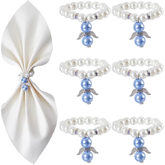 1set 6 Sets Beaded Napkin Ring Christmas Napkin Rings Angel Beaded Napkin Ring Holders Napkin Holder Ring Imitation Glass Pearls Napkin Rings for Wedding Home Dinner Table Holiday Party Decor