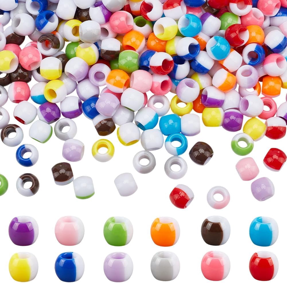 1set 600pcs 12 colors Opaque Resin Beads Large Hole Beads Round Two Tone Mixed color 11.5x9.5mm Hole: 5mm 50pcs/color