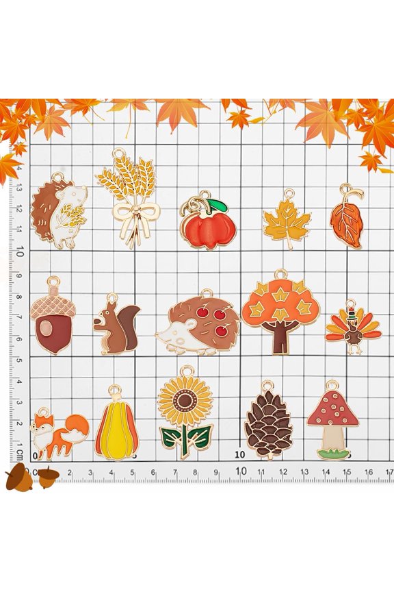 1set 60pcs 15 styles Thanksgiving Day Alloy Enamel Pendants Mixed Shapes Mixed color 18.5~34.5x10~29.5x1.5~2.5mm Hole: 1.6~2.3mm 4pcs/style