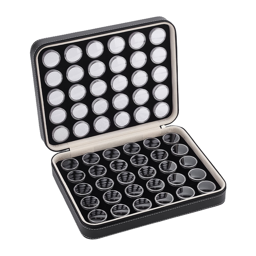 1set 60pcs 2 colors Plastic Loose Diamond Round boxes Organizer Bags for Nail Art Small Items Loose Gems Storage Black and White Black bag: 26x20.5x6.6cm round box: 32mm in diameter 30pcs/color