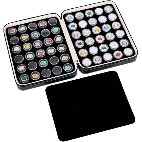 1set 60pcs 2 colors Plastic Loose Round boxes Organizer Bags for Nail Art Small Items Loose Gems Storage Black and White Black bag: 26x20.5x6.6cm round box: 32mm in diameter 30pcs/color