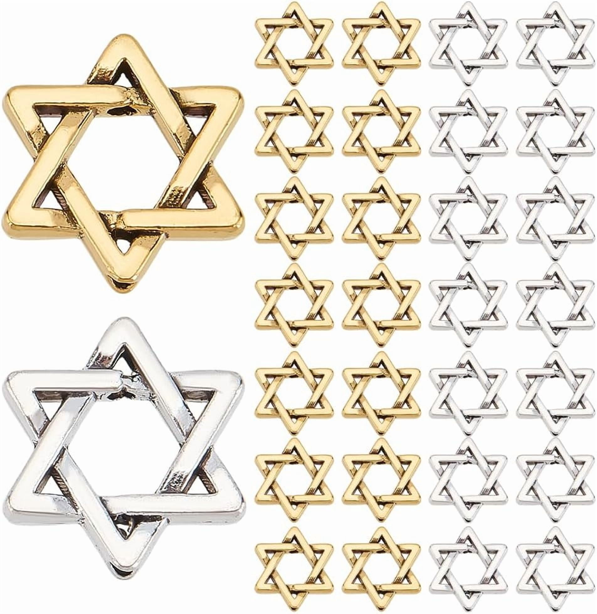 1set 60pcs 2 colors Rack Plating Alloy Beads Star of David Antique ...