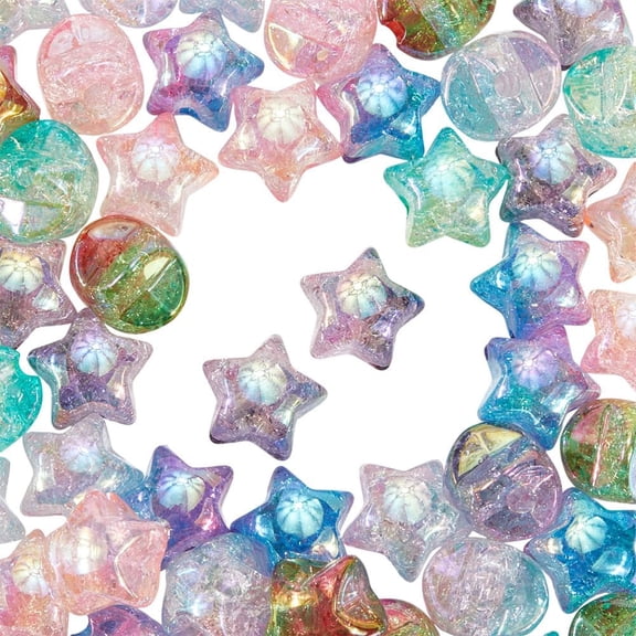 1set 60pcs Transparent Crackle Acrylic Beads Gradient color Star Mixed color 17x17.7x14.4mm Hole: 3.8mm